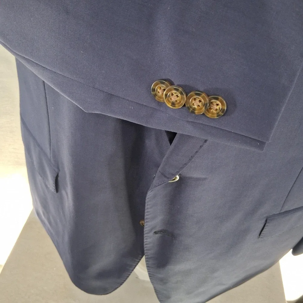 Indochino Blazer Mens 46S Navy Blue Guabello Super 120s Wool Double Vent Modern